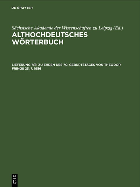 Book cover image for Zu Ehren des 70. Geburtstages von Theodor Frings 23. 7. 1956 ISBN: 9783112562833